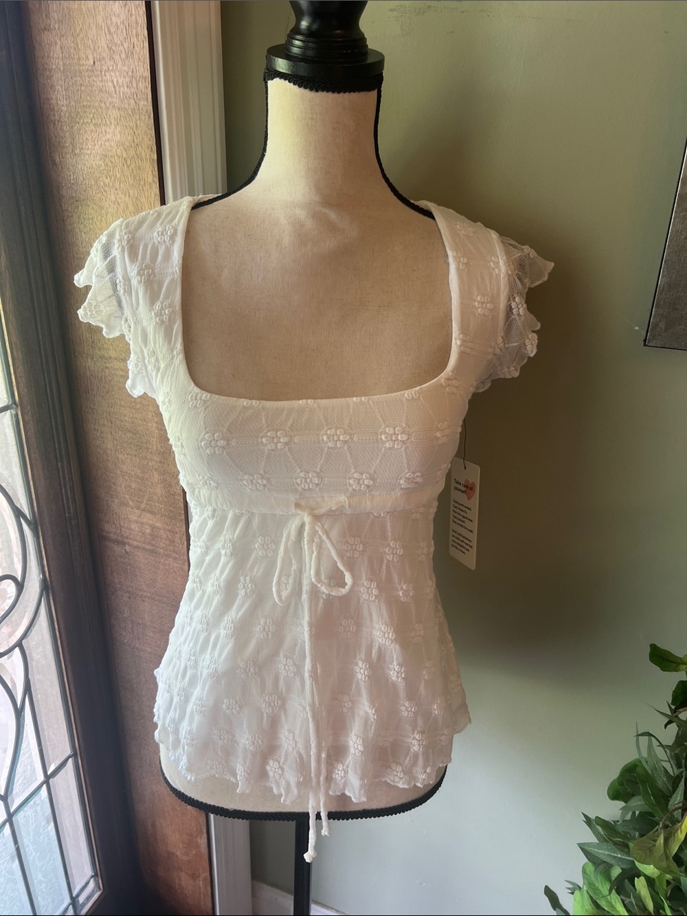 White Eyelet Peplum Scoop Neck Top